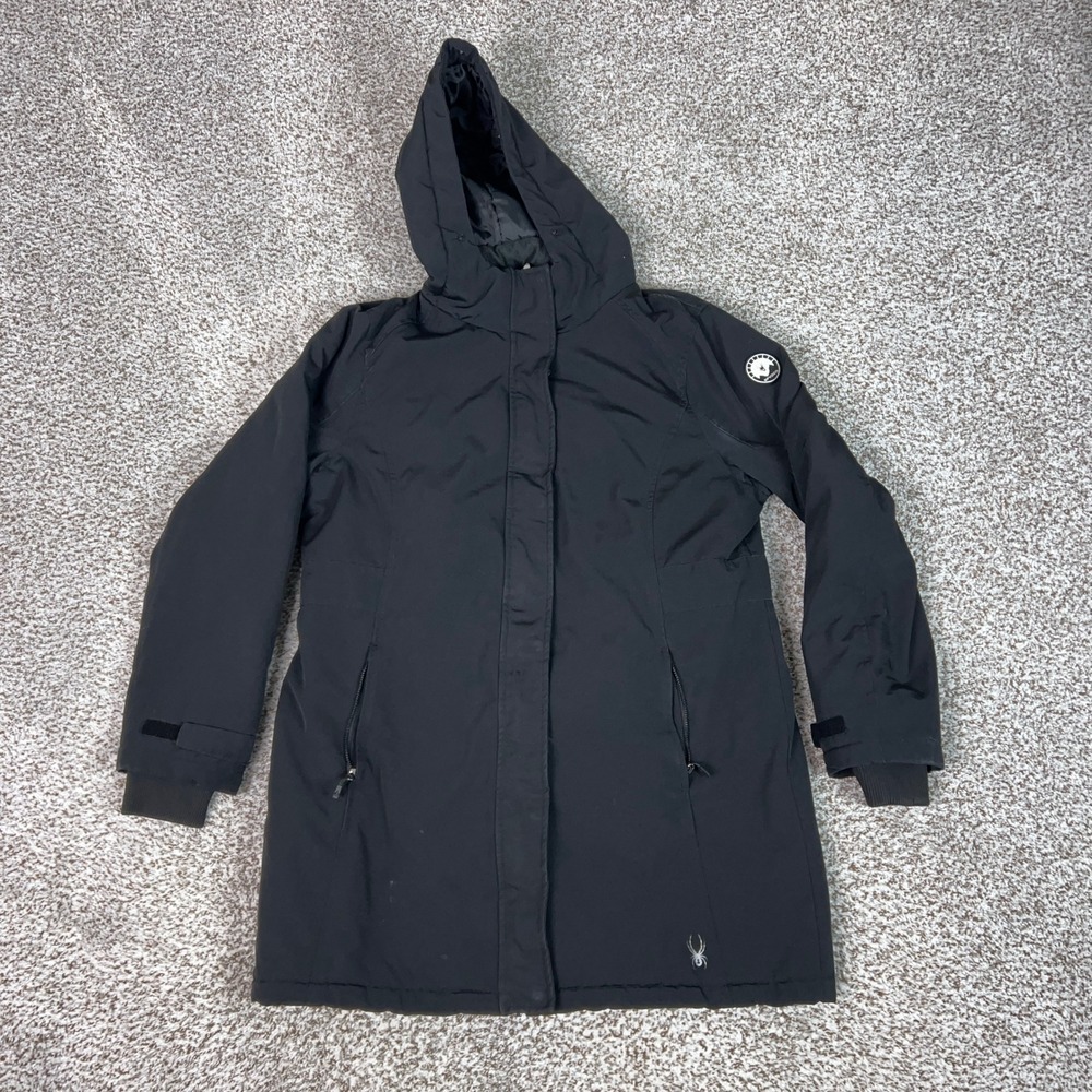 Spyder Jacket Womens Large Black Insulated Hooded Winter Ski Coat Parka Outdoor